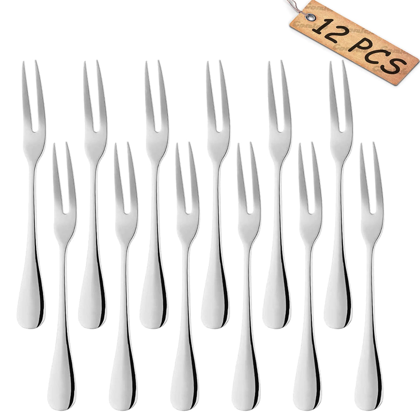 Comicfs 12-Piece Stainless Steel Forks 5.3 Inches Seafood Crab Forks Escargot Forks 2 Prong Tasting Appetizer Forks Dessert Cocktail Salad Fruit Forks for Party Travel (12 Forks Silver)
